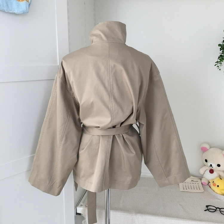 ハイネックベルトトレンチショートコートジャケット