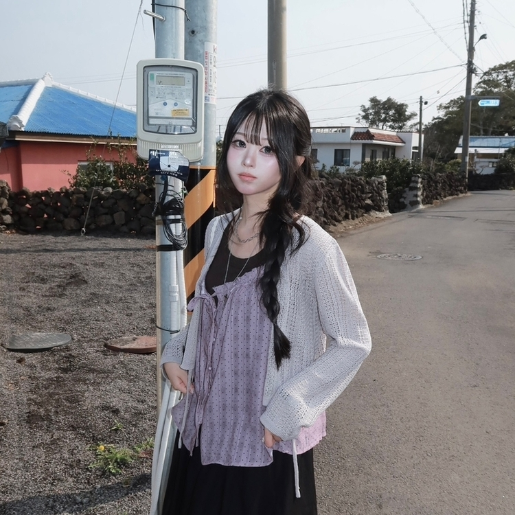 【SET】ドットリボンキャミソール＋レイヤードキャミ PURPLE