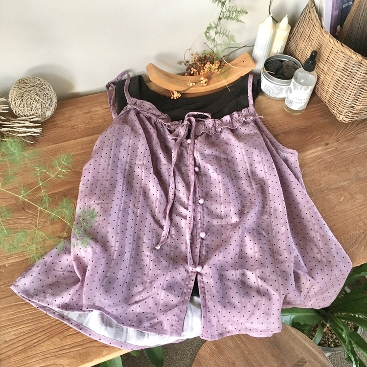 【SET】ドットリボンキャミソール＋レイヤードキャミ