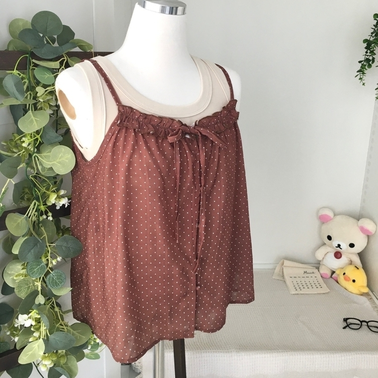 【SET】ドットリボンキャミソール＋レイヤードキャミ