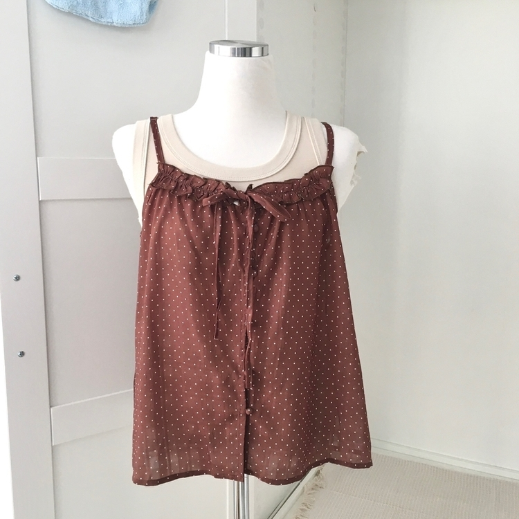 【SET】ドットリボンキャミソール＋レイヤードキャミ