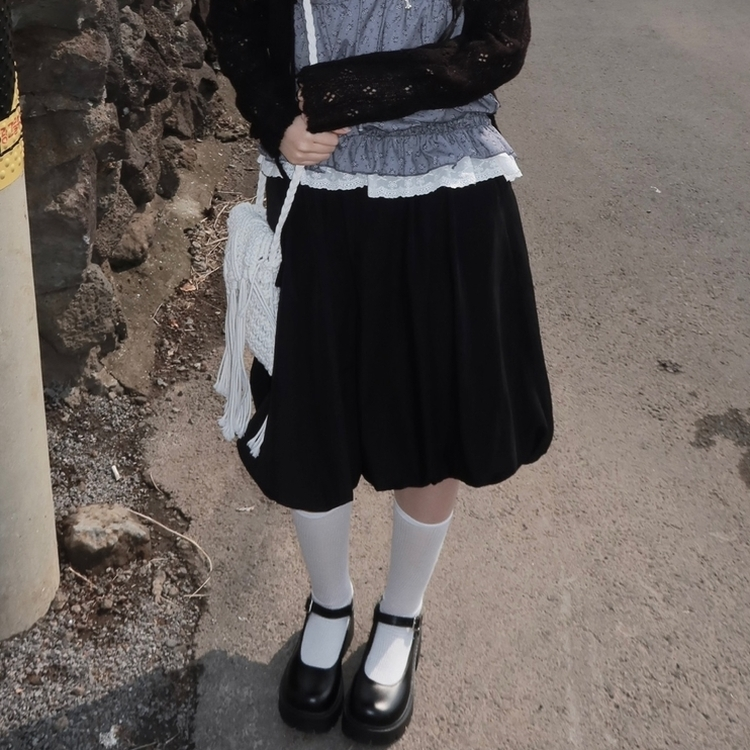 パンプキンバルーンミディスカート BLACK