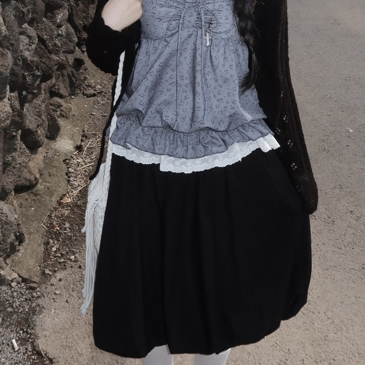 パンプキンバルーンミディスカート BLACK