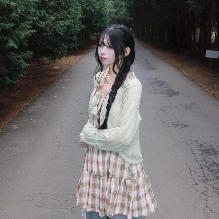 ティアードチェックキャミソールワンピース GREEN