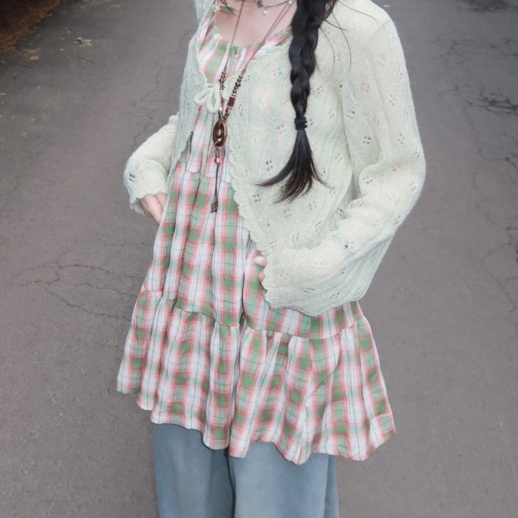 ティアードチェックキャミソールワンピース GREEN