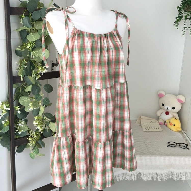 ティアードチェックキャミソールワンピース