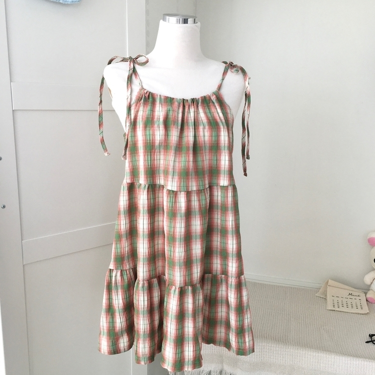 ティアードチェックキャミソールワンピース