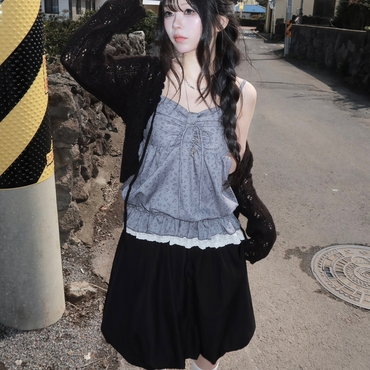 レース花柄キャミソールバルーンブラウス GREY