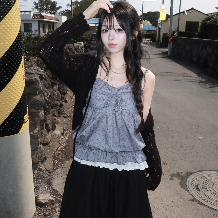 レース花柄キャミソールバルーンブラウス GREY