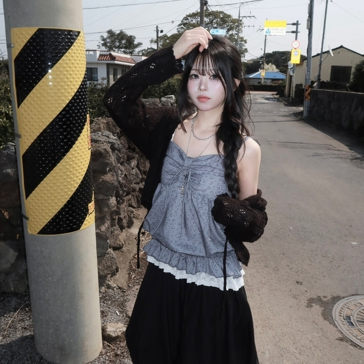 レース花柄キャミソールバルーンブラウス GREY