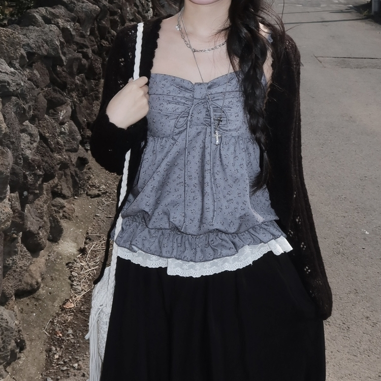 レース花柄キャミソールバルーンブラウス GREY