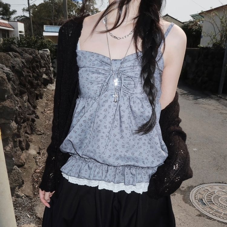 レース花柄キャミソールバルーンブラウス GREY