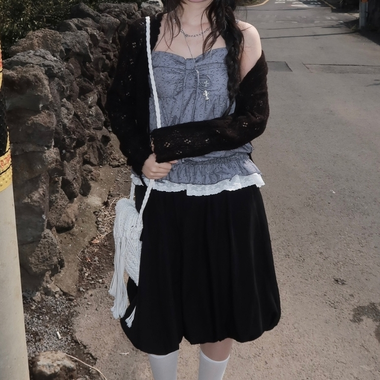 レース花柄キャミソールバルーンブラウス GREY