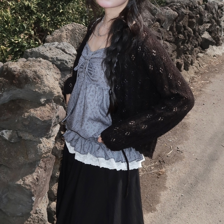 レース花柄キャミソールバルーンブラウス GREY