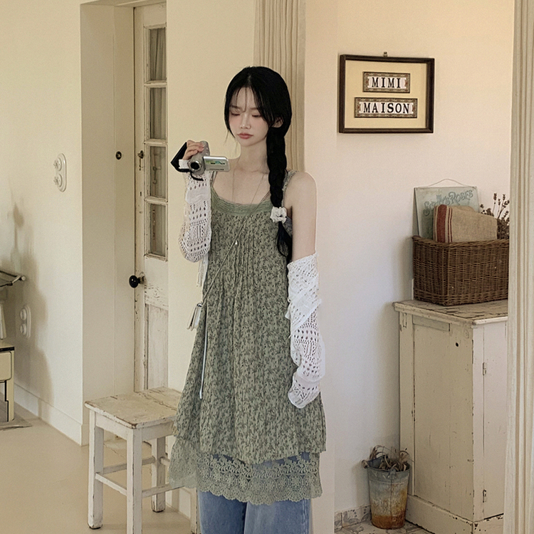 ビンテージフラワーレースワンピース GREEN