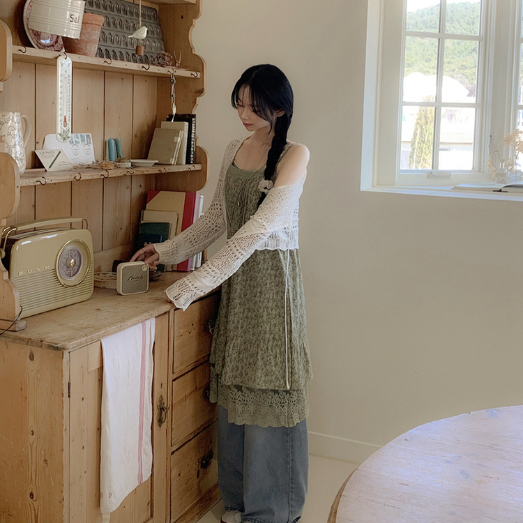 ビンテージフラワーレースワンピース GREEN