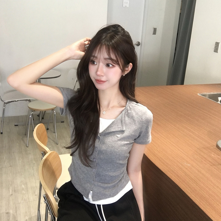 유니 레이어드 나시 가디건 허리 셔링 반팔 가디건 와펜 봄 아우터 팬던트 반팔티 여름 상의 5color 그레이