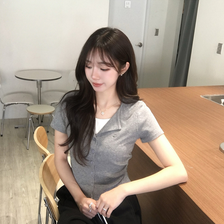 유니 레이어드 나시 가디건 허리 셔링 반팔 가디건 와펜 봄 아우터 팬던트 반팔티 여름 상의 5color 그레이