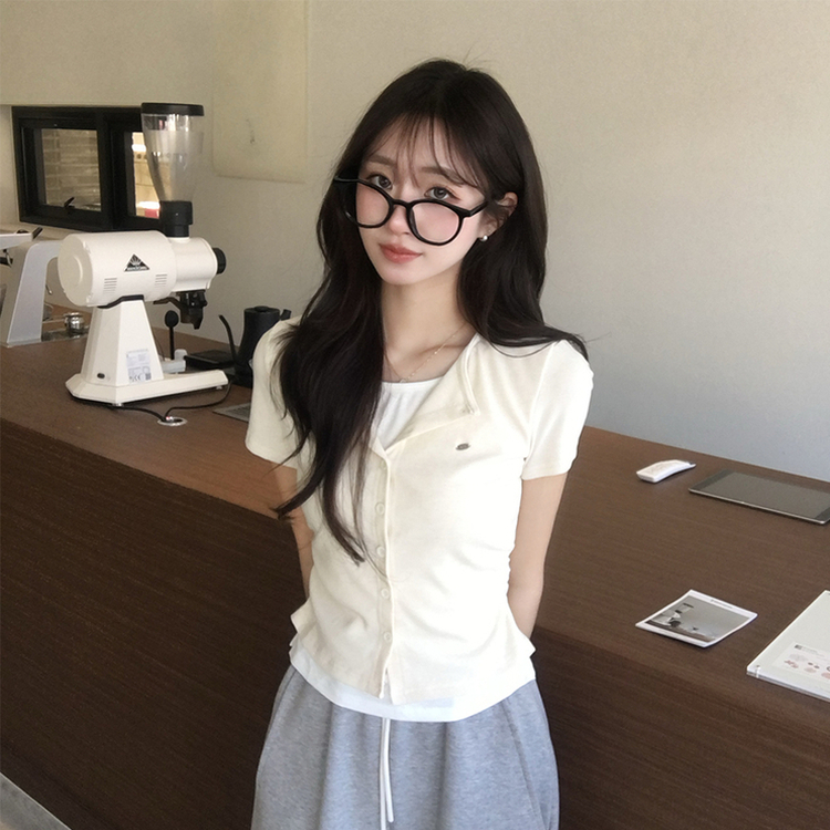 유니 레이어드 나시 가디건 허리 셔링 반팔 가디건 와펜 봄 아우터 팬던트 반팔티 여름 상의 5color 베이지