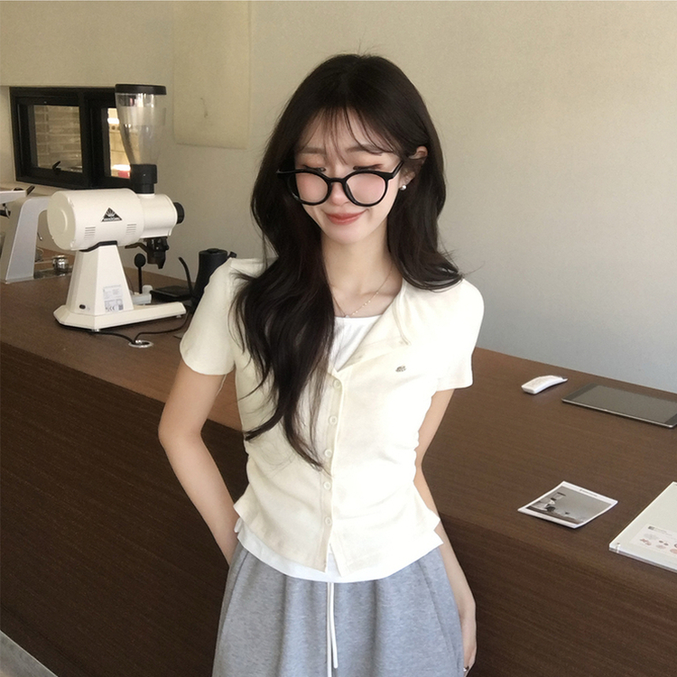 유니 레이어드 나시 가디건 허리 셔링 반팔 가디건 와펜 봄 아우터 팬던트 반팔티 여름 상의 5color 베이지