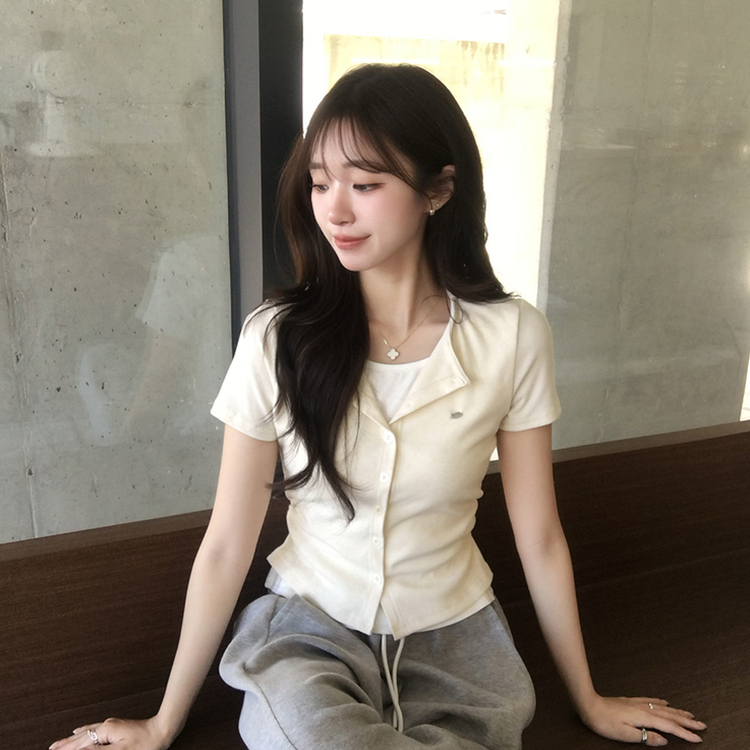 유니 레이어드 나시 가디건 허리 셔링 반팔 가디건 와펜 봄 아우터 팬던트 반팔티 여름 상의 5color 베이지