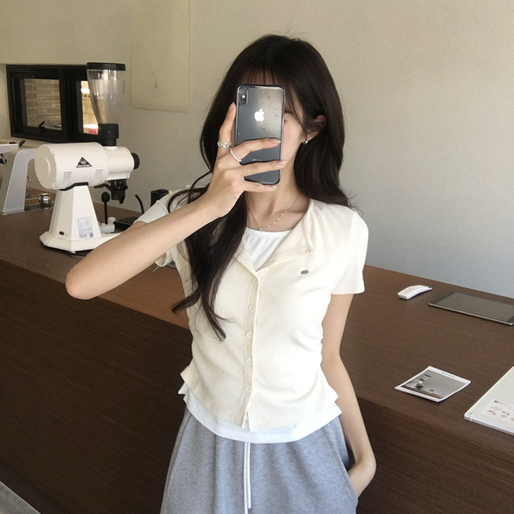 유니 레이어드 나시 가디건 허리 셔링 반팔 가디건 와펜 봄 아우터 팬던트 반팔티 여름 상의 5color 베이지