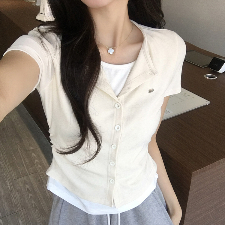 유니 레이어드 나시 가디건 허리 셔링 반팔 가디건 와펜 봄 아우터 팬던트 반팔티 여름 상의 5color 베이지