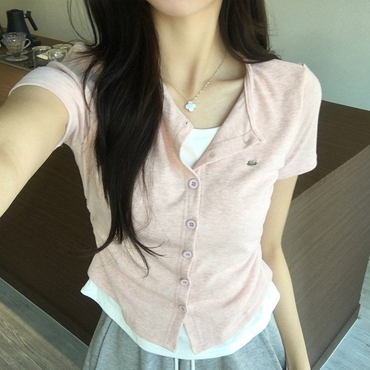 유니 레이어드 나시 가디건 허리 셔링 반팔 가디건 와펜 봄 아우터 팬던트 반팔티 여름 상의 5color 핑크