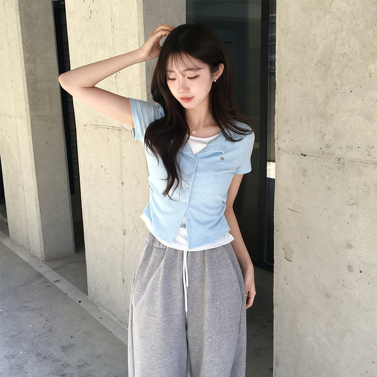 유니 레이어드 나시 가디건 허리 셔링 반팔 가디건 와펜 봄 아우터 팬던트 반팔티 여름 상의 5color 소라