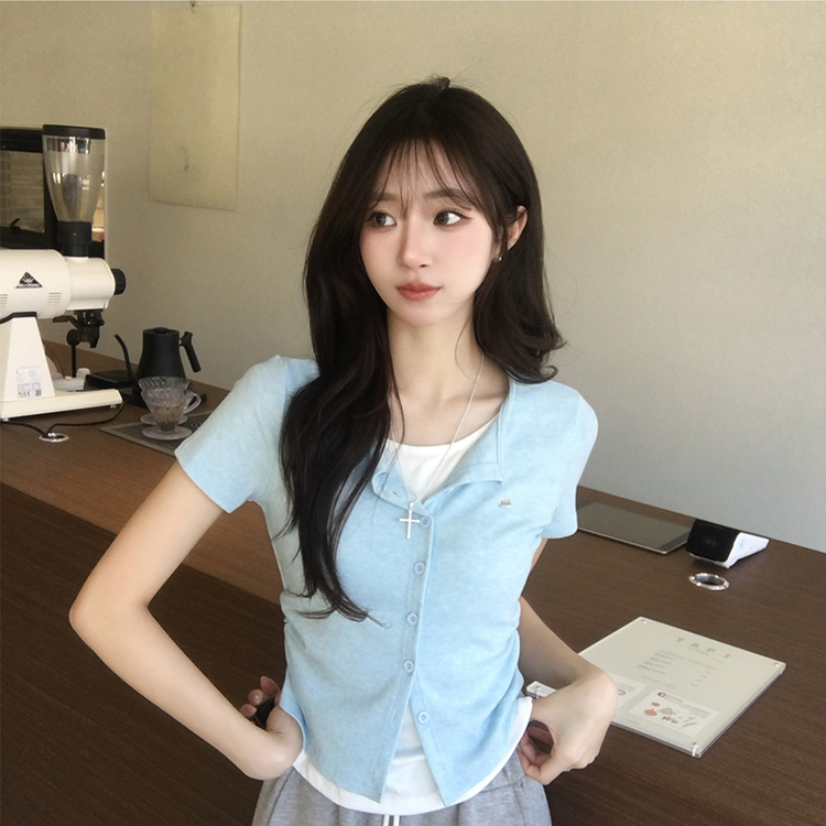 유니 레이어드 나시 가디건 허리 셔링 반팔 가디건 와펜 봄 아우터 팬던트 반팔티 여름 상의 5color 소라