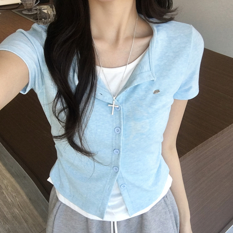 유니 레이어드 나시 가디건 허리 셔링 반팔 가디건 와펜 봄 아우터 팬던트 반팔티 여름 상의 5color 소라