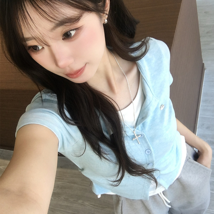 유니 레이어드 나시 가디건 허리 셔링 반팔 가디건 와펜 봄 아우터 팬던트 반팔티 여름 상의 5color 소라