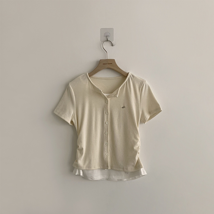 유니 레이어드 나시 가디건 허리 셔링 반팔 가디건 와펜 봄 아우터 팬던트 반팔티 여름 상의 5color