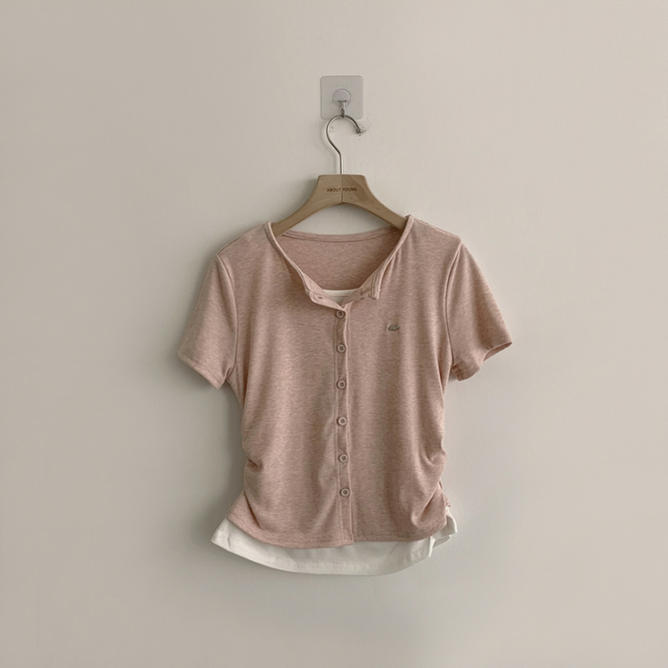 유니 레이어드 나시 가디건 허리 셔링 반팔 가디건 와펜 봄 아우터 팬던트 반팔티 여름 상의 5color