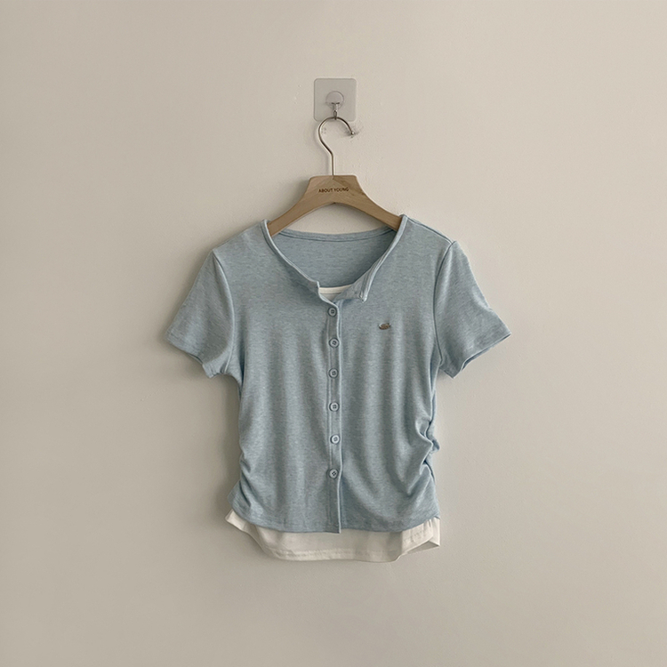 유니 레이어드 나시 가디건 허리 셔링 반팔 가디건 와펜 봄 아우터 팬던트 반팔티 여름 상의 5color