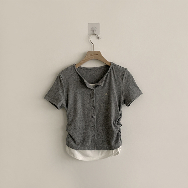 유니 레이어드 나시 가디건 허리 셔링 반팔 가디건 와펜 봄 아우터 팬던트 반팔티 여름 상의 5color