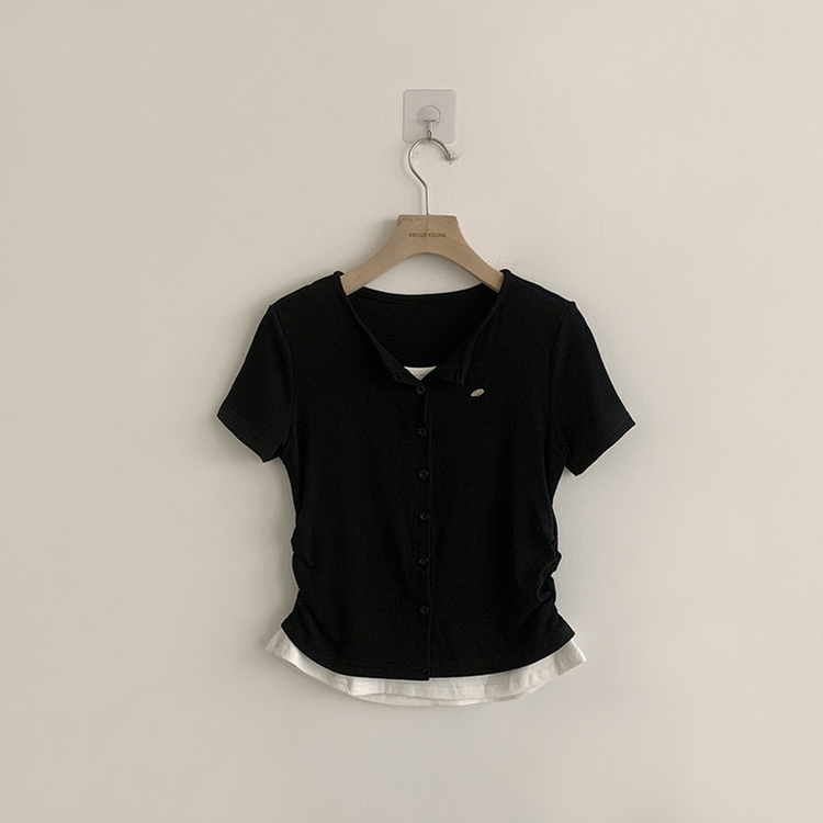 유니 레이어드 나시 가디건 허리 셔링 반팔 가디건 와펜 봄 아우터 팬던트 반팔티 여름 상의 5color