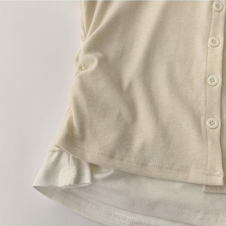 유니 레이어드 나시 가디건 허리 셔링 반팔 가디건 와펜 봄 아우터 팬던트 반팔티 여름 상의 5color