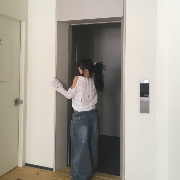 ケーブル編みオフショルダー長袖ニット(5color) IVORY