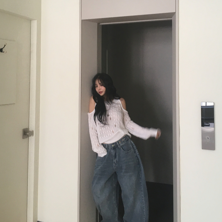 ケーブル編みオフショルダー長袖ニット(5color) IVORY