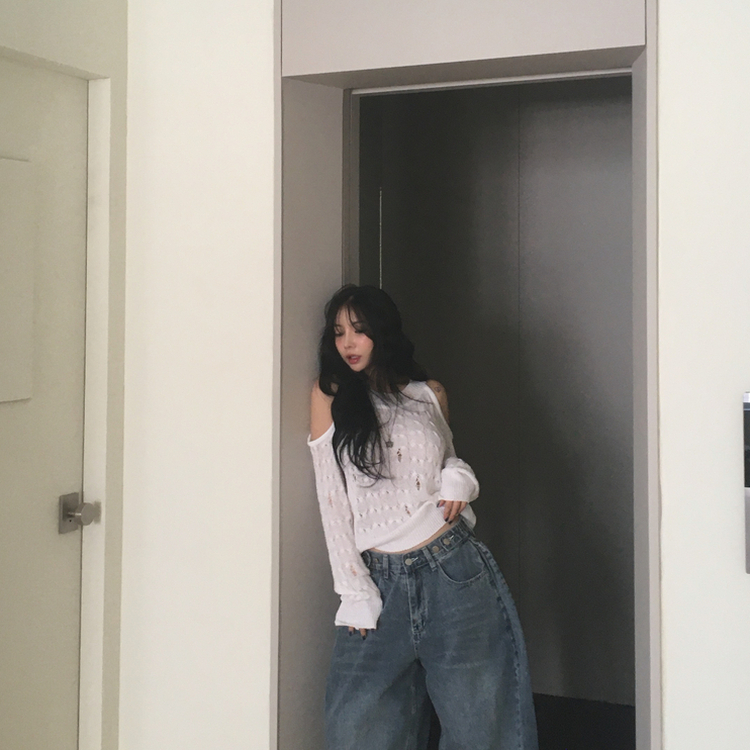 ケーブル編みオフショルダー長袖ニット(5color) IVORY