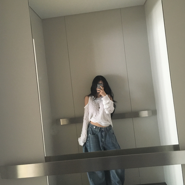 ケーブル編みオフショルダー長袖ニット(5color) IVORY