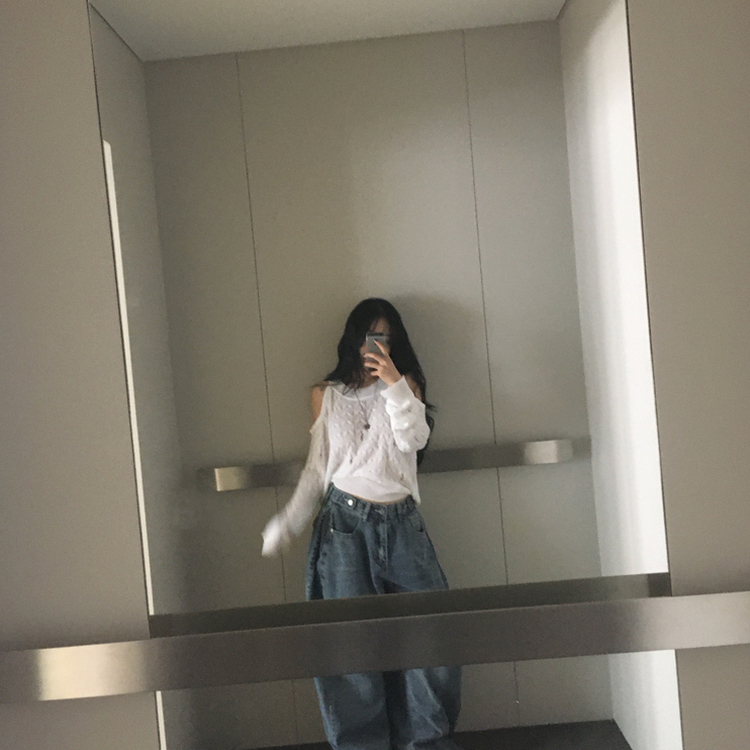 ケーブル編みオフショルダー長袖ニット(5color) IVORY