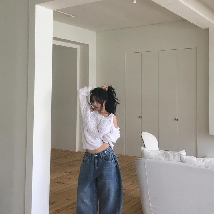 ケーブル編みオフショルダー長袖ニット(5color) IVORY