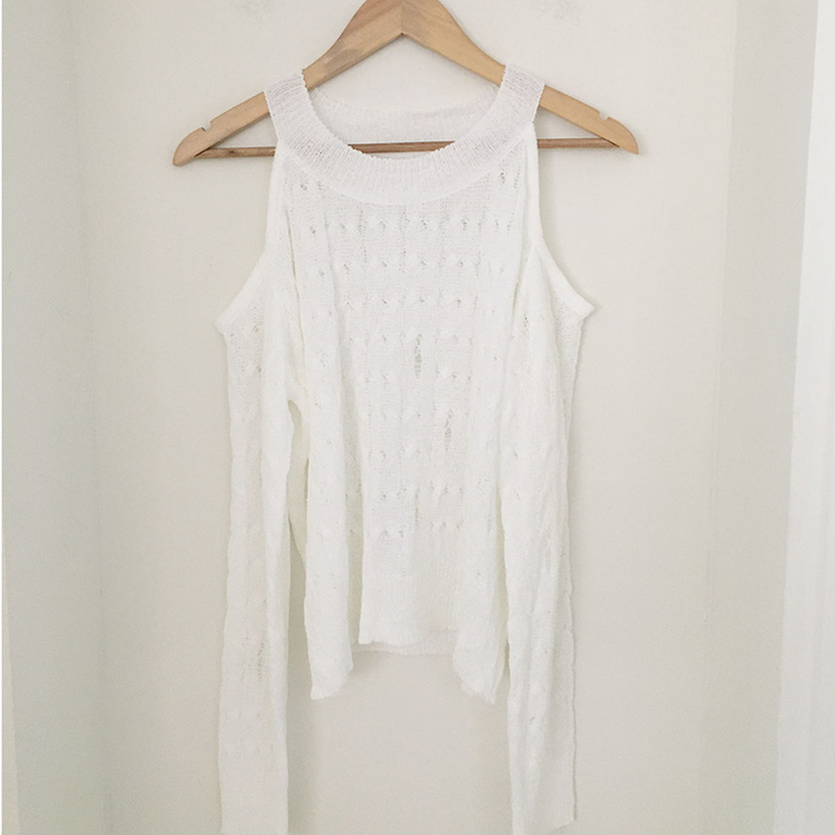 ケーブル編みオフショルダー長袖ニット(5color)