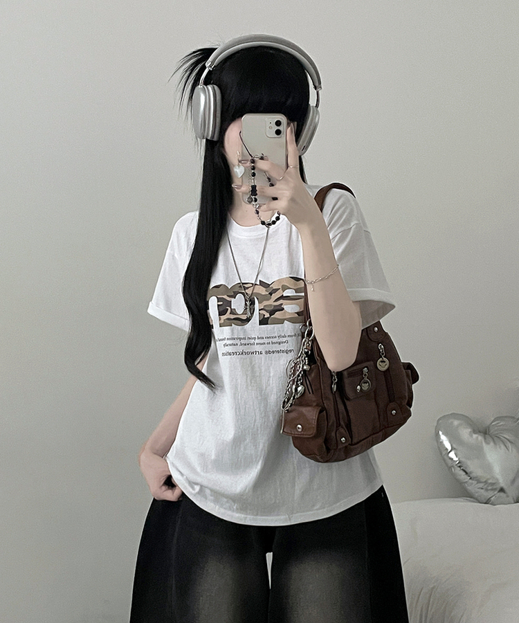 아치카모레터링프린팅박스핏반팔티셔츠 화이트