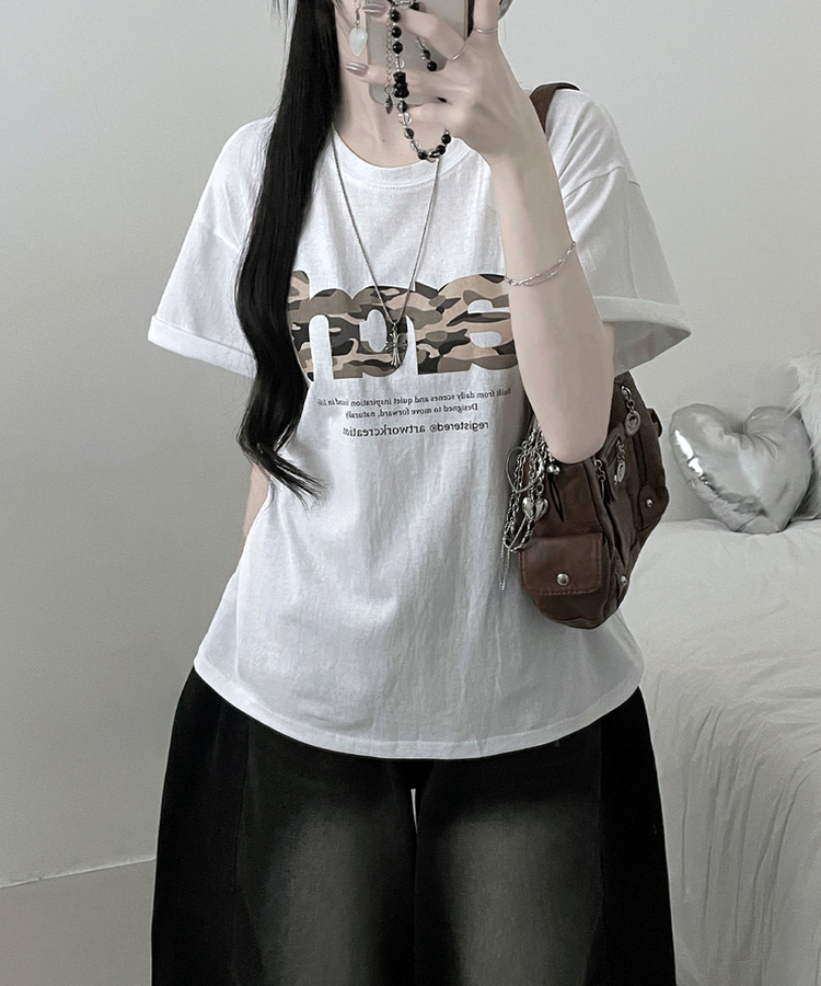 아치카모레터링프린팅박스핏반팔티셔츠 화이트