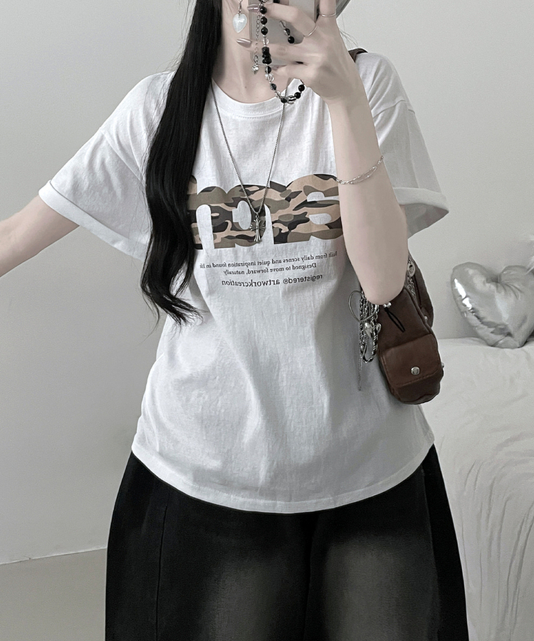 아치카모레터링프린팅박스핏반팔티셔츠 화이트