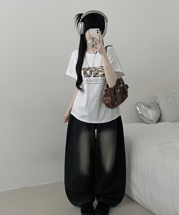 아치카모레터링프린팅박스핏반팔티셔츠 화이트