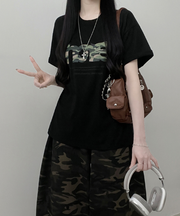 아치카모레터링프린팅박스핏반팔티셔츠 블랙